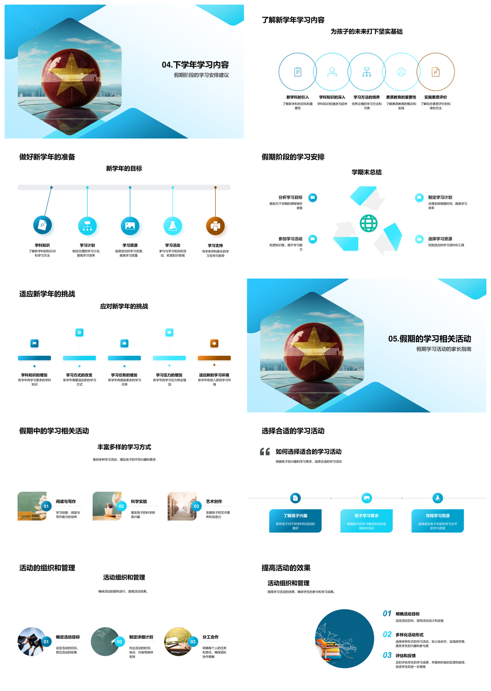 初一学年总结展望个性评估成绩趋势假期平衡活动书启PPT模板
