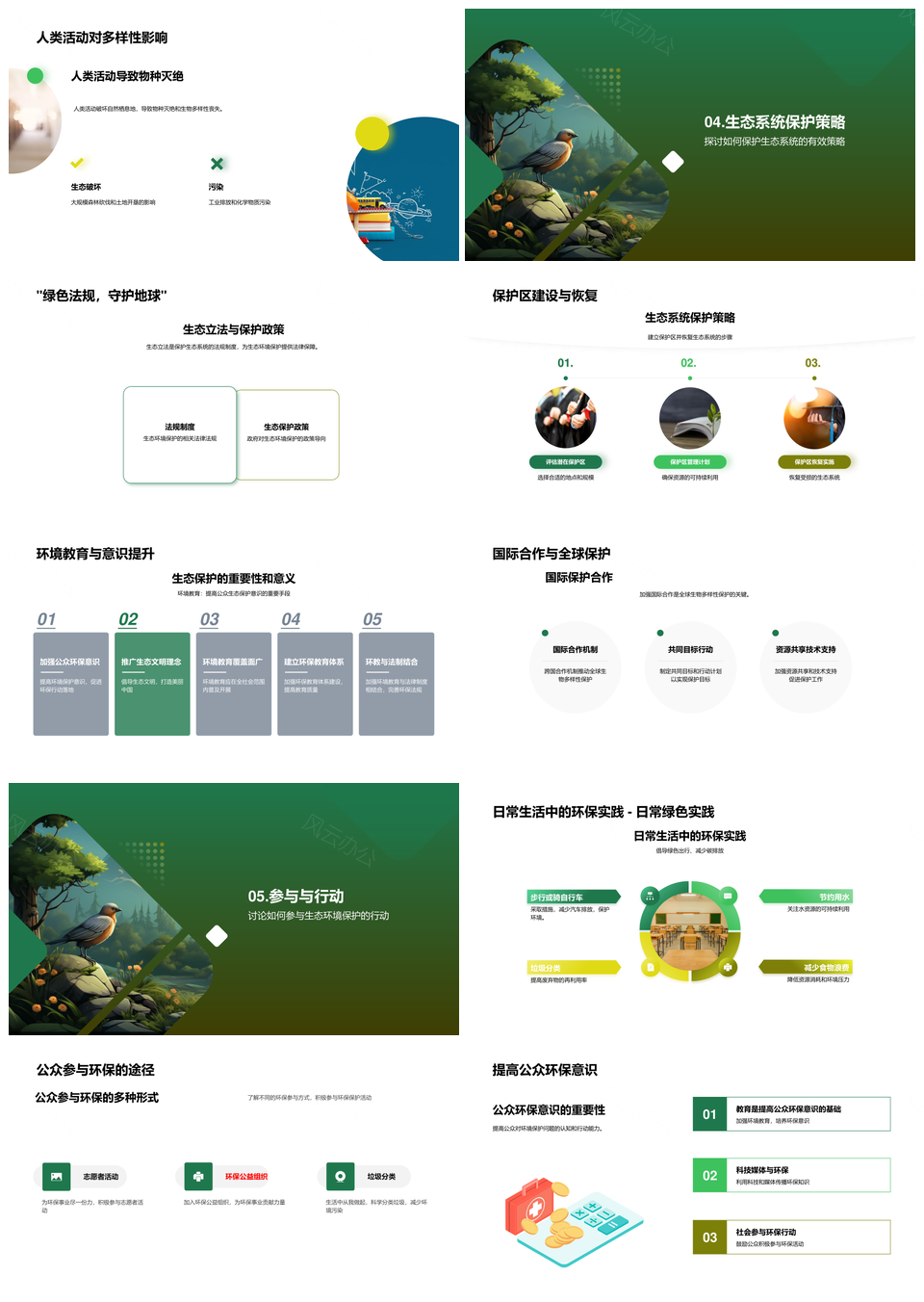 森林生态系统生物多样性保护策略PPT模板