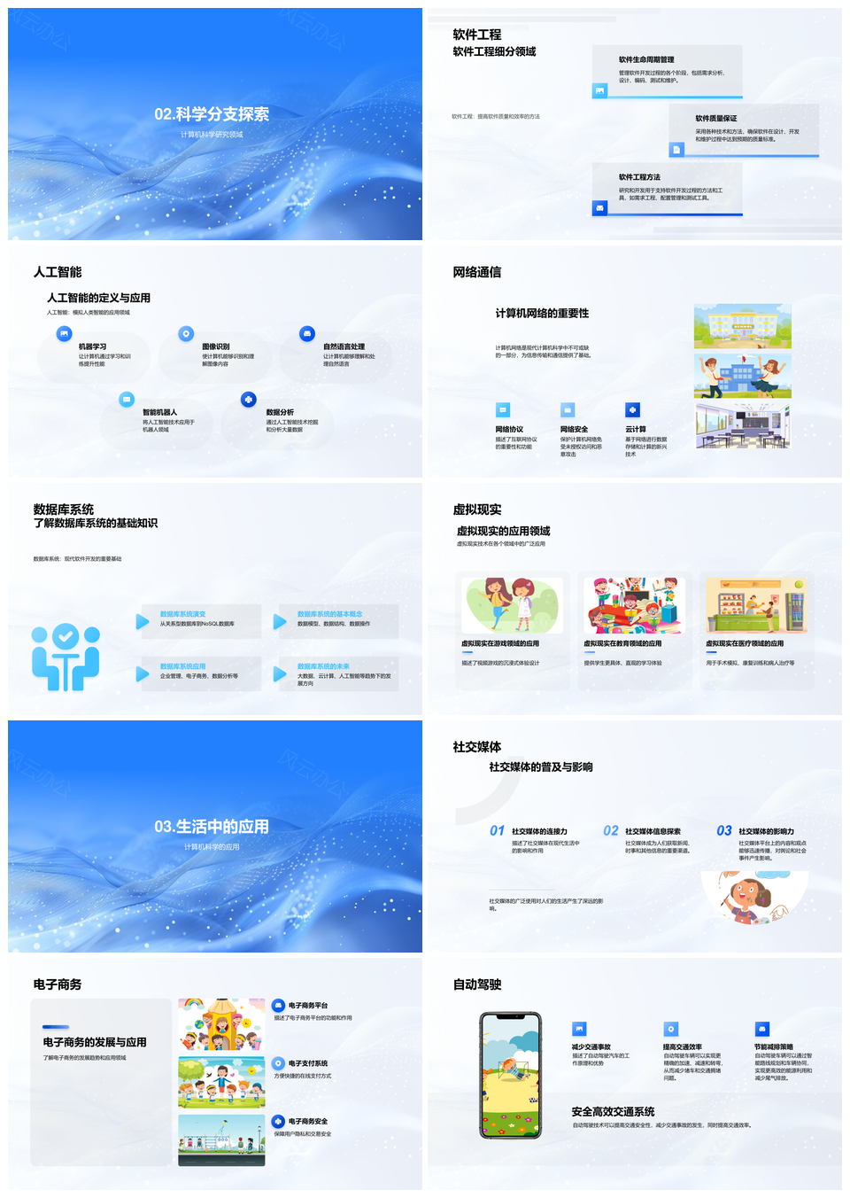 计算机科学软件工程人工智能网络数据库虚拟现实社交电商PPT模板