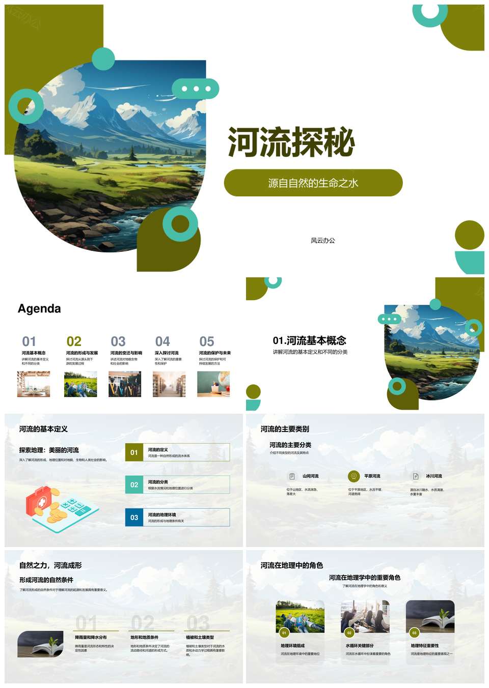 河流地理环境源头冲积平原地貌改变PPT模板