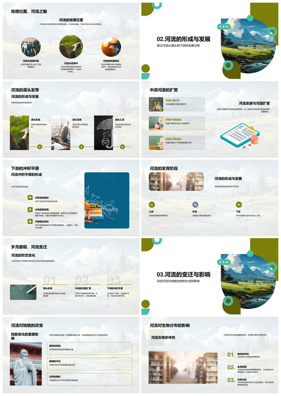 河流地理环境源头冲积平原地貌改变PPT模板