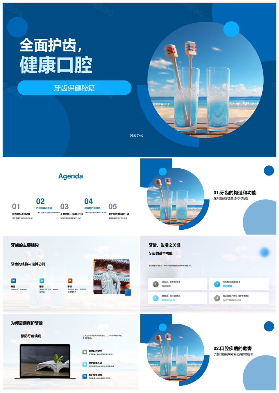 全面护齿健康口腔刷牙漱口防蛀牙PPT模板