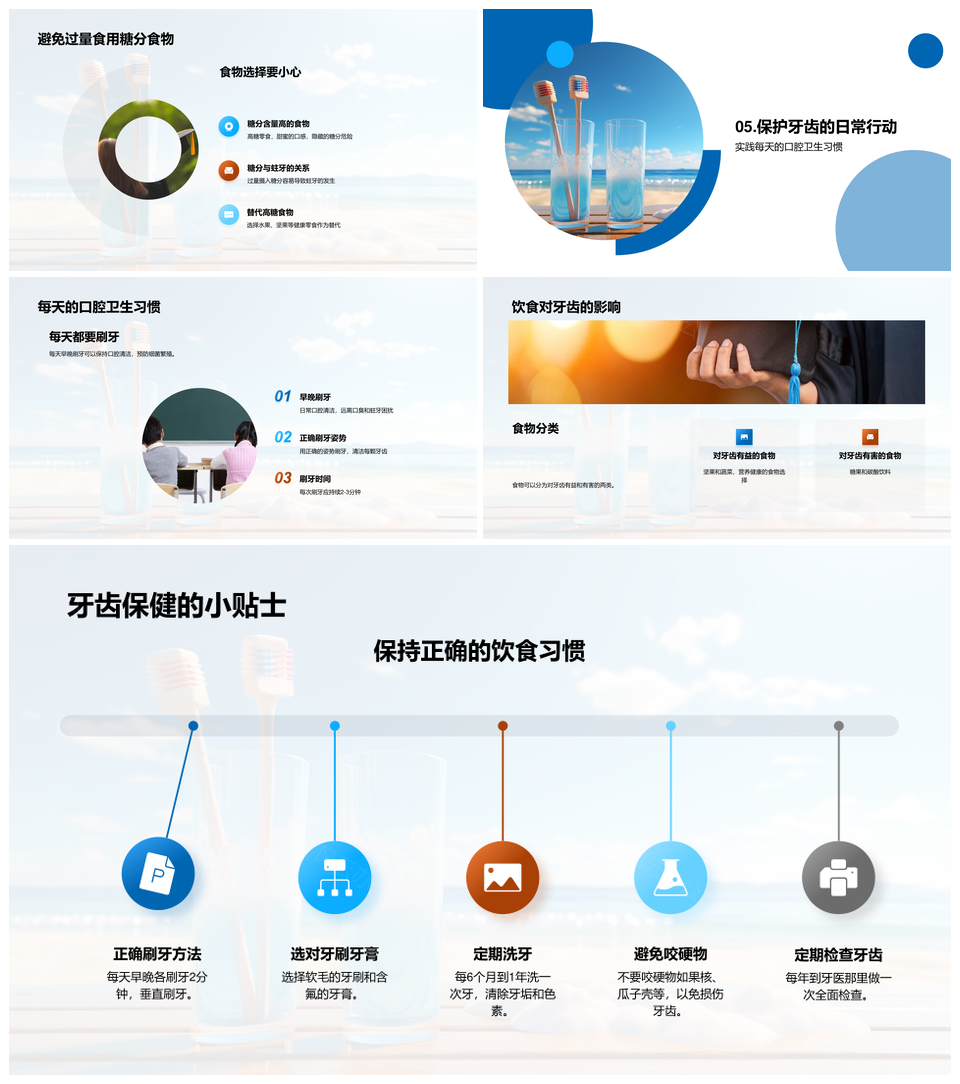 全面护齿健康口腔刷牙漱口防蛀牙PPT模板