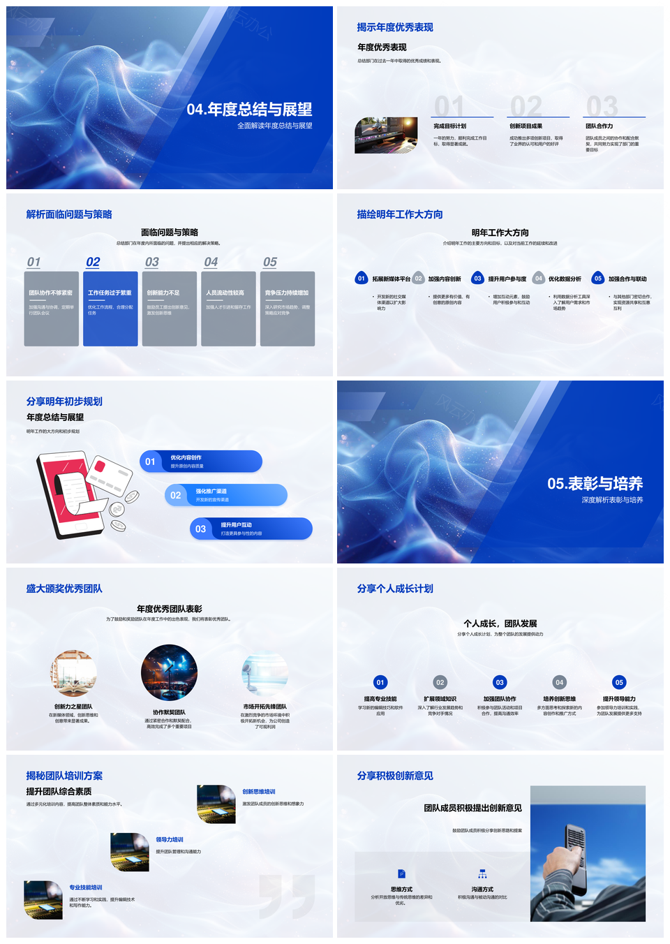 新媒体年度总结策略展望团队表彰困境解决PPT模板