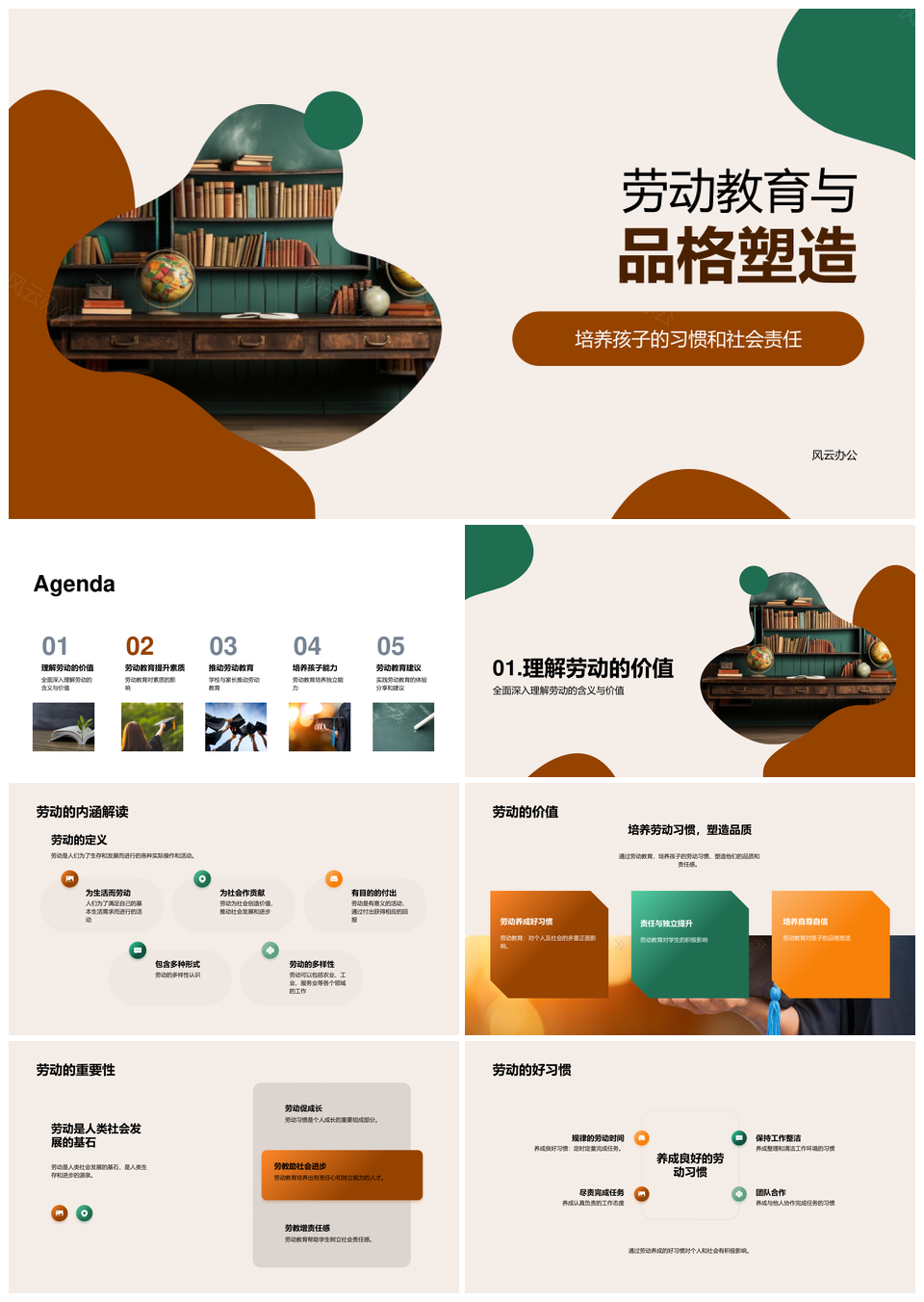 劳动教育塑品格家校共育责任习惯PPT模板