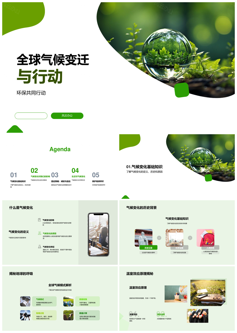 全球气候变迁环保行动应对温室效应极端天气PPT模板