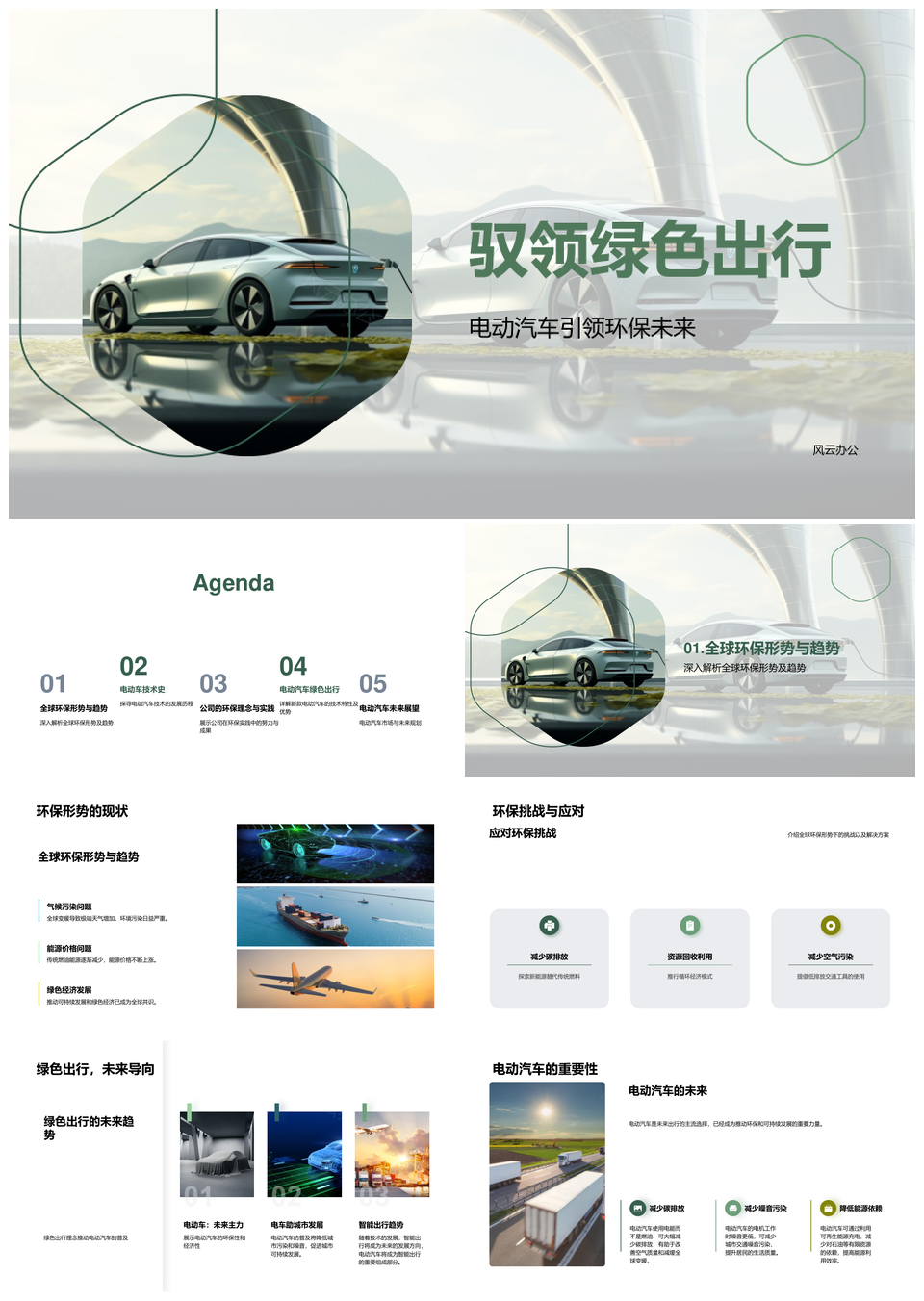 电动汽车技术驱动全球环保出行实践PPT模板