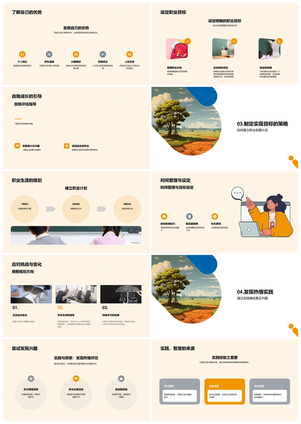 职业规划定位优势兴趣发展路标PPT模板