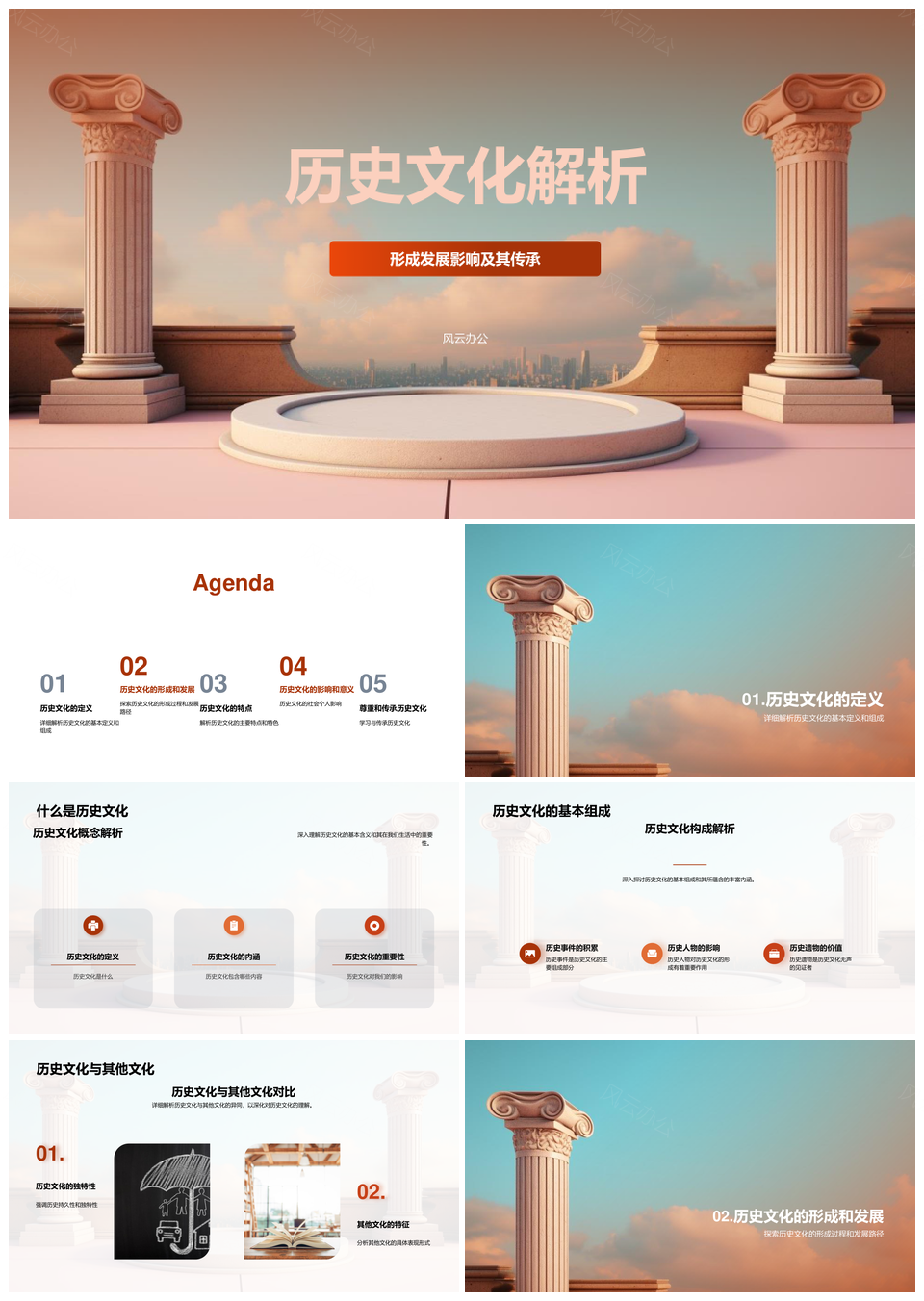 历史文化形成发展社会个人影响价值传承学习古代卷轴PPT模板