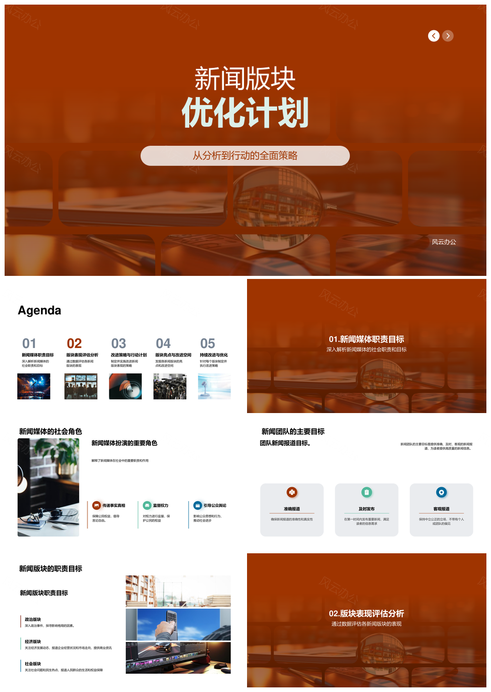 新闻版块职责目标评估优化改进指标报析PPT模板