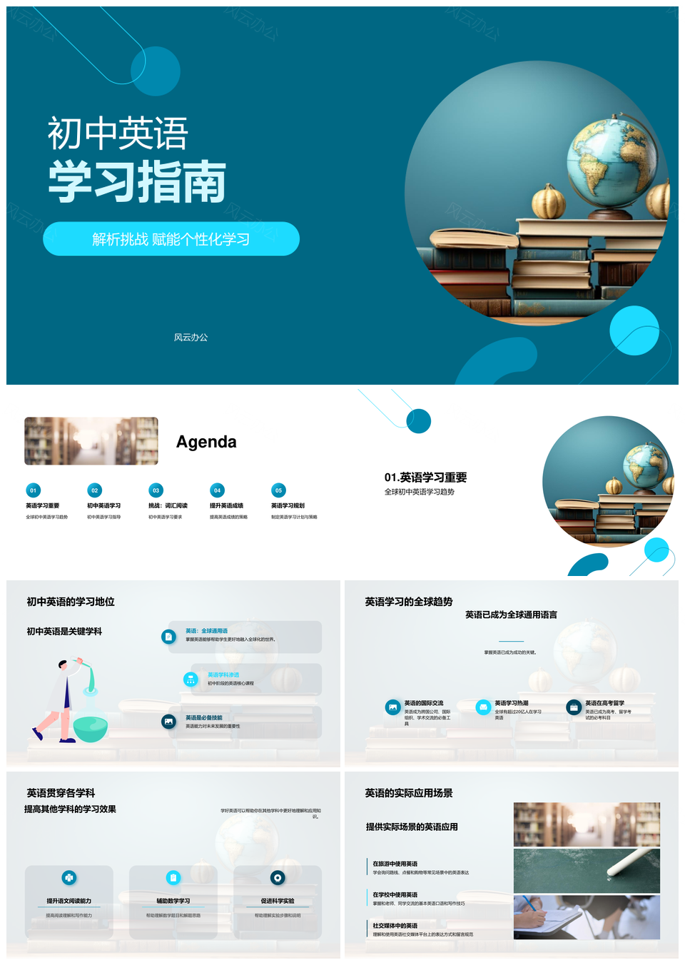 初中英语学习指南翻开书本PPT模板