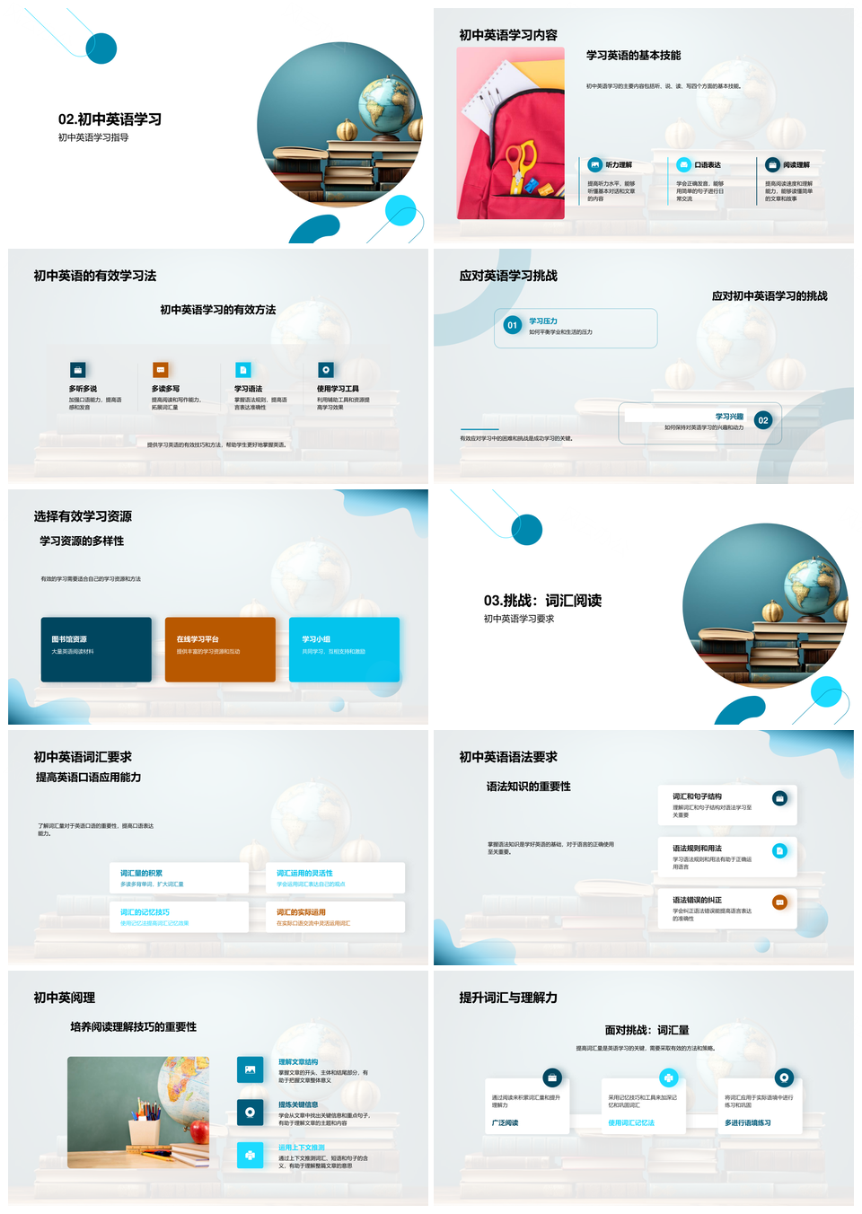 初中英语学习指南翻开书本PPT模板