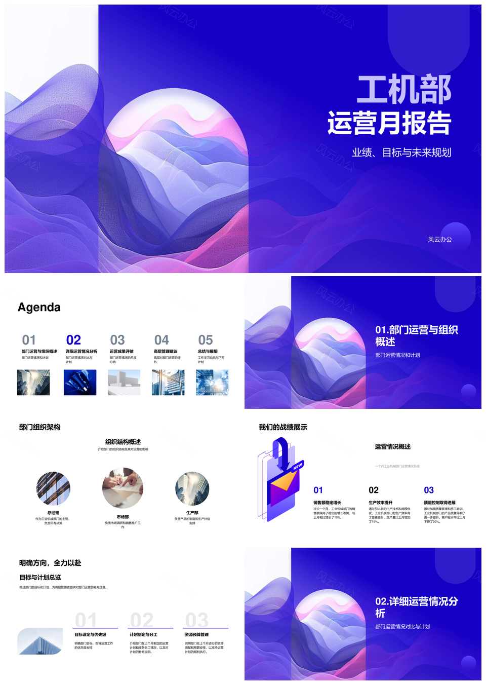 工机部月度运营总结业绩目标规划架构PPT模板