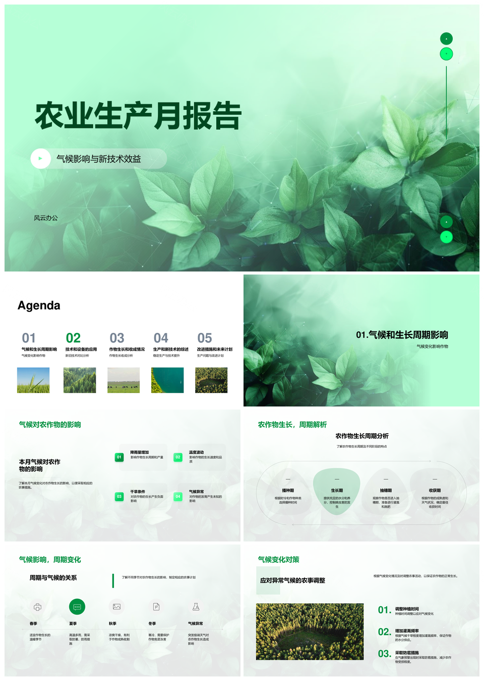 农业新技术气候影响作物生长收成月报PPT模板