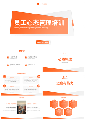 橙调简约几何高级员工心态培训PPT模板