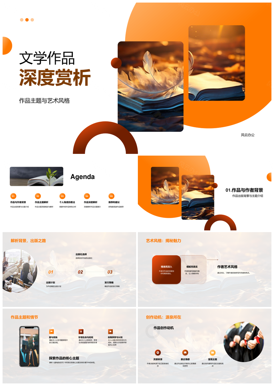 文学作品主题风格背景解析与个人视角PPT模板