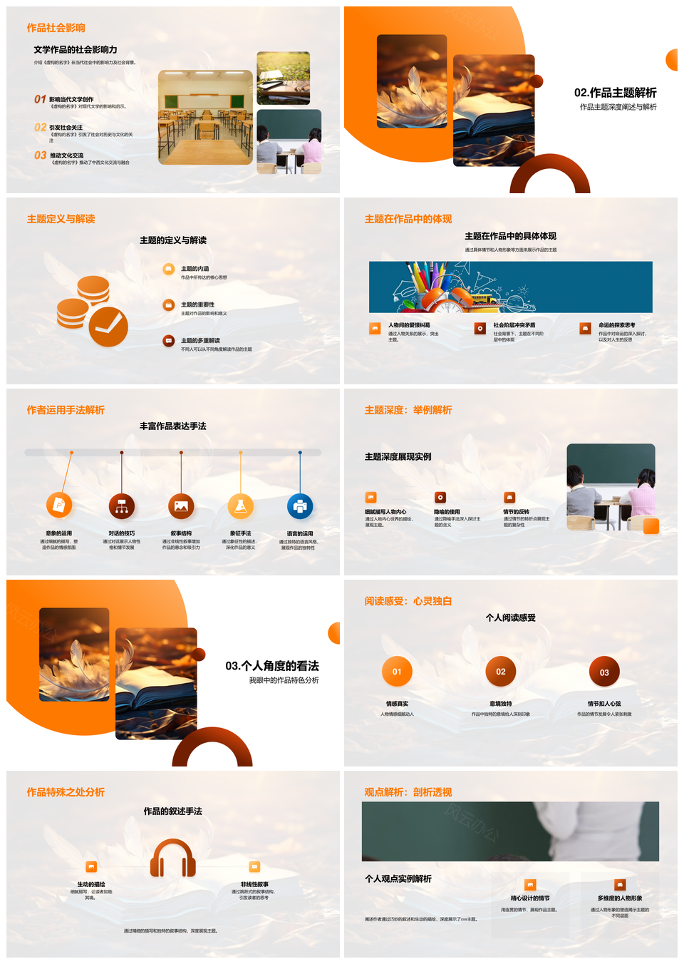 文学作品主题风格背景解析与个人视角PPT模板