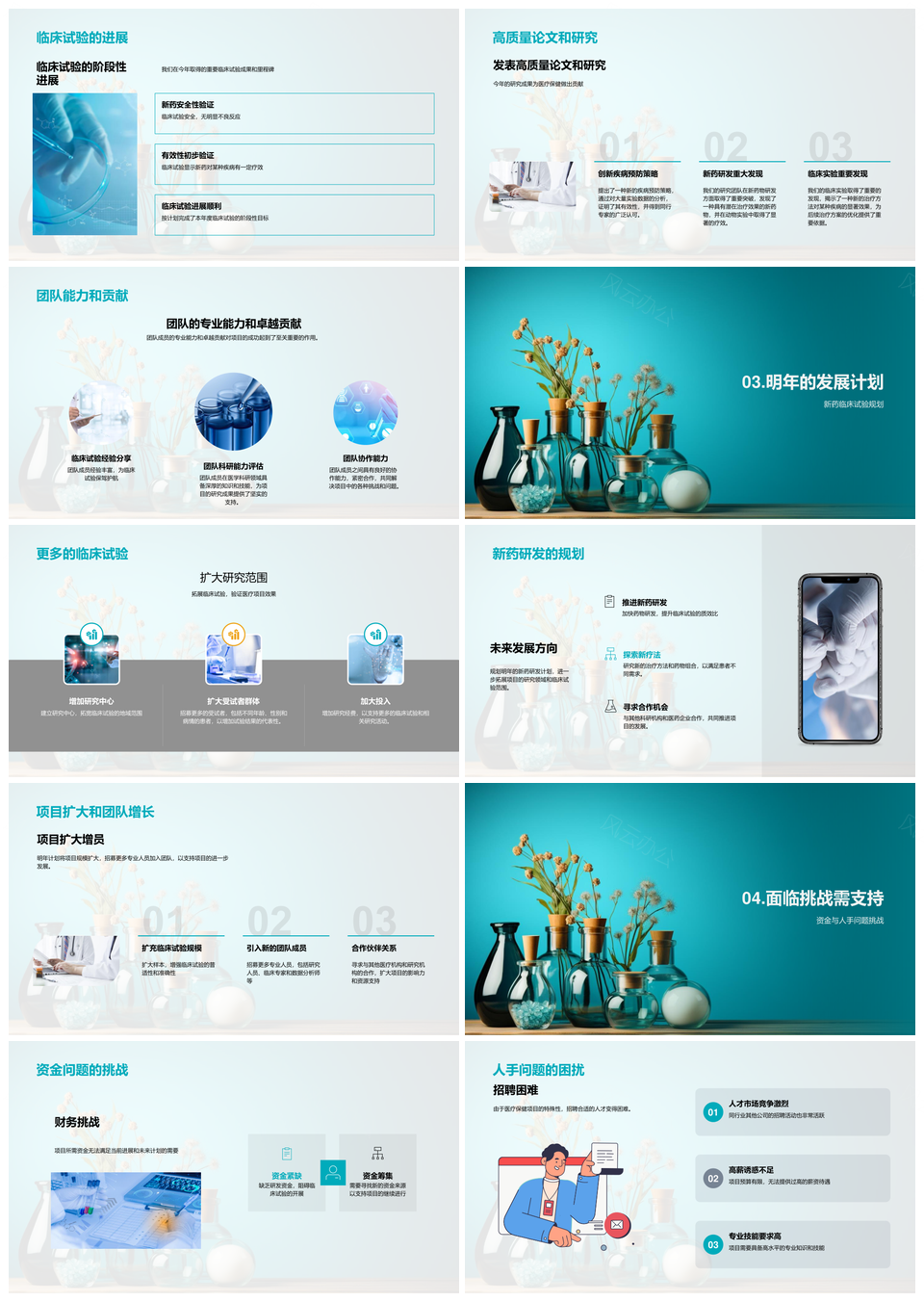 医疗保健项目临床试验新药研发目标团队资金人手关键成果显微镜PPT模板