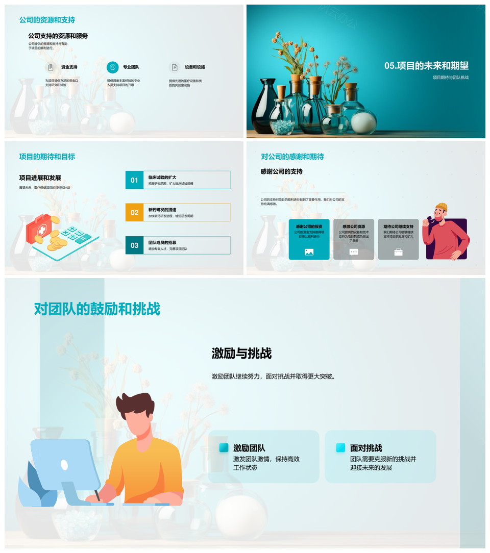医疗保健项目临床试验新药研发目标团队资金人手关键成果显微镜PPT模板