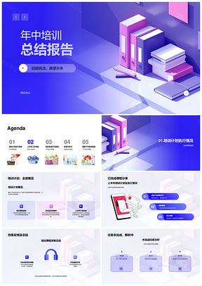 年中培训总结课程挑战学员管理执行参与成果任务分析改进PPT模板