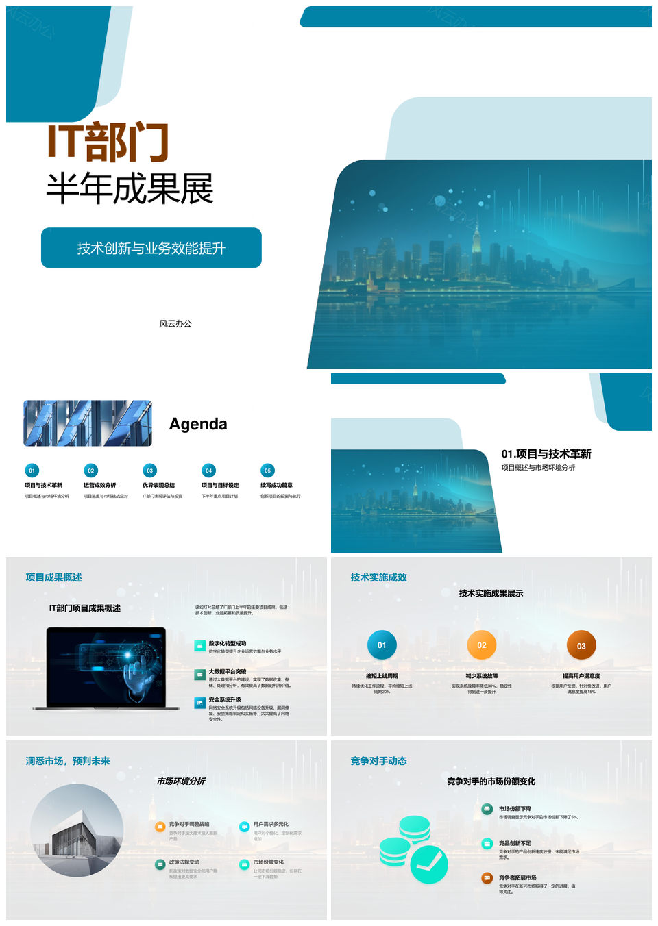 IT部门半年技术创新业务效能数据分析成果展PPT模板