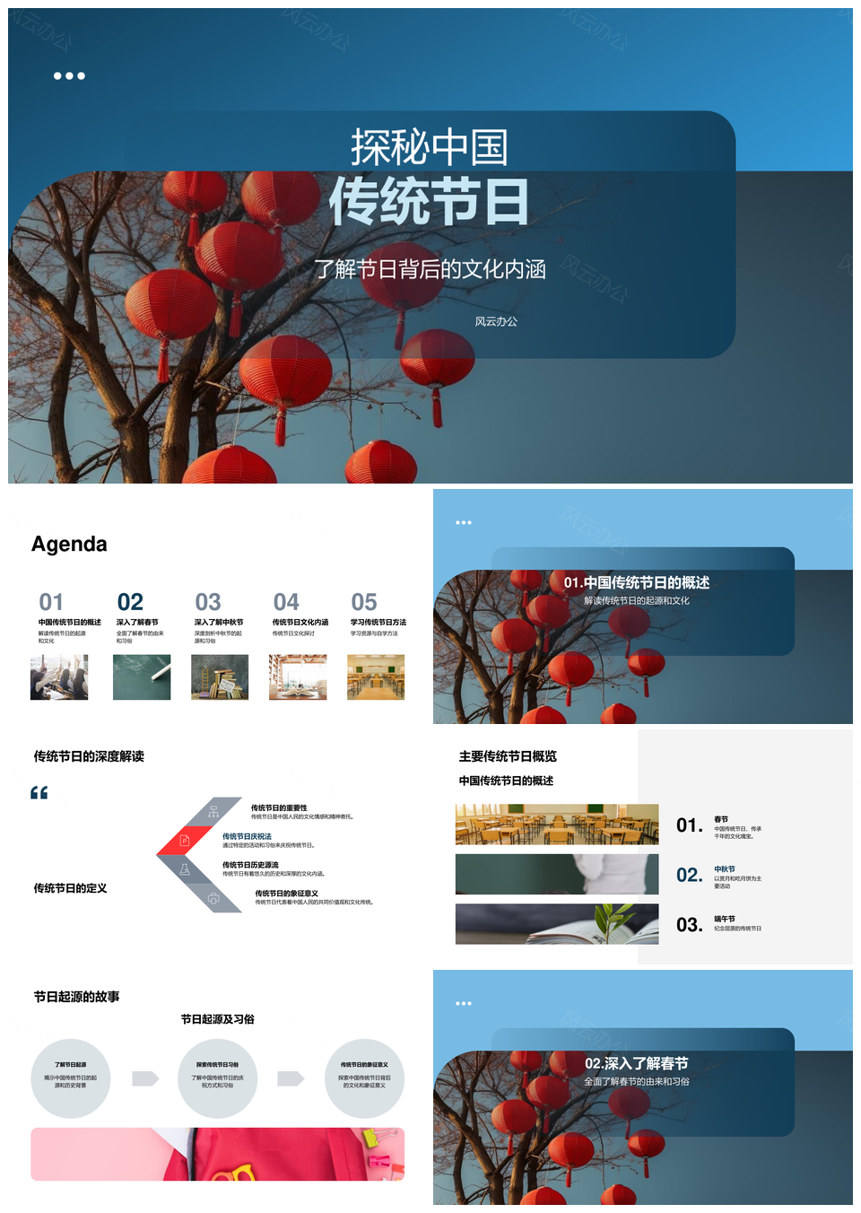 中国传统节日春节习俗灯笼文化教育知识探秘PPT模板