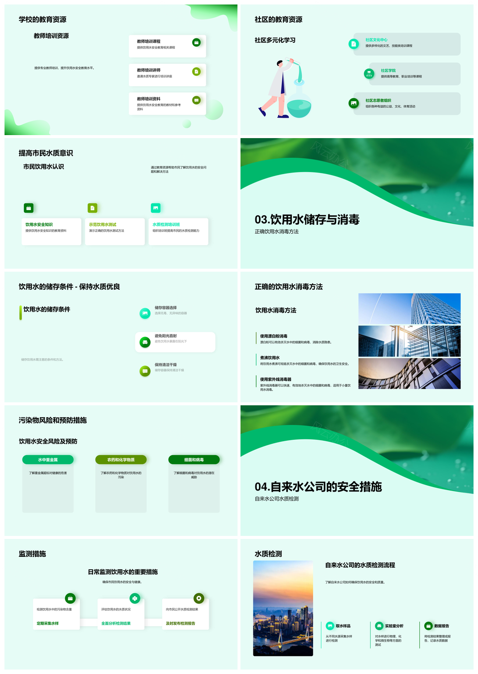 护水滴学校共育市民话水质PPT模板