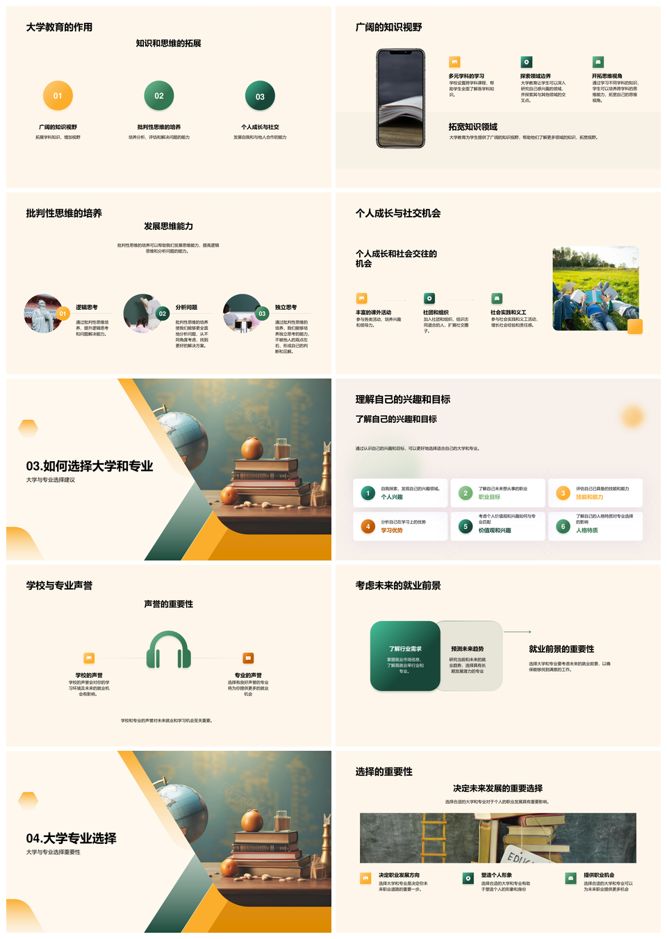 高等教育目标与大学选择中的批判思维成长PPT模板