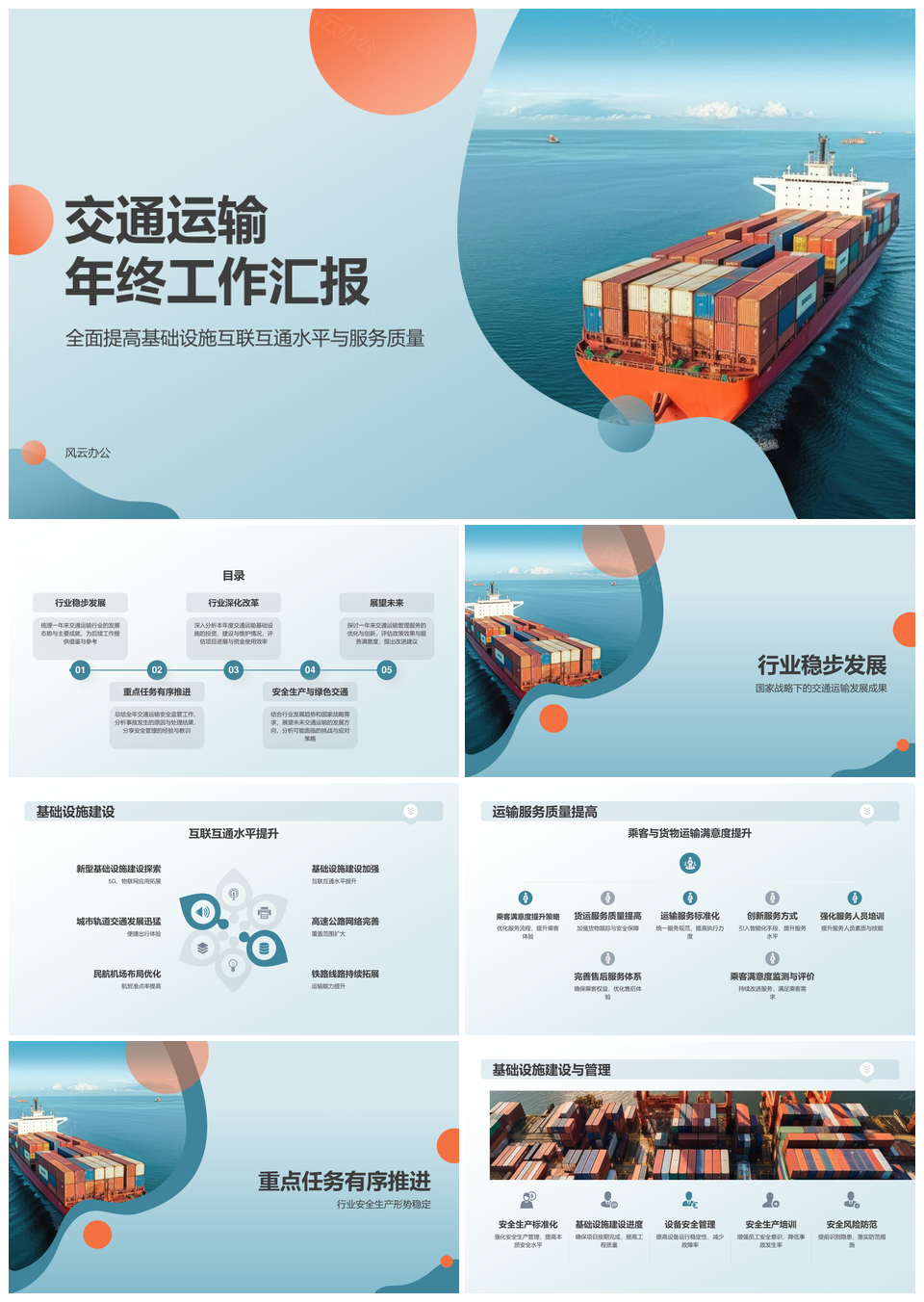 海运货运货船集装箱码头服务质量年终总结PPT模板