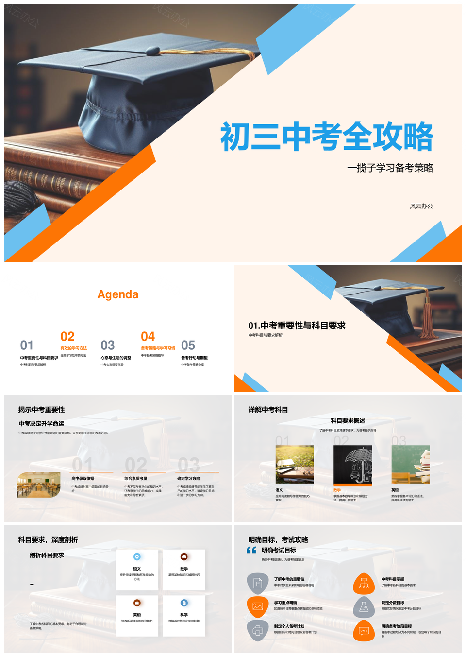 初三中考全攻略高效备考策略心态作息PPT模板