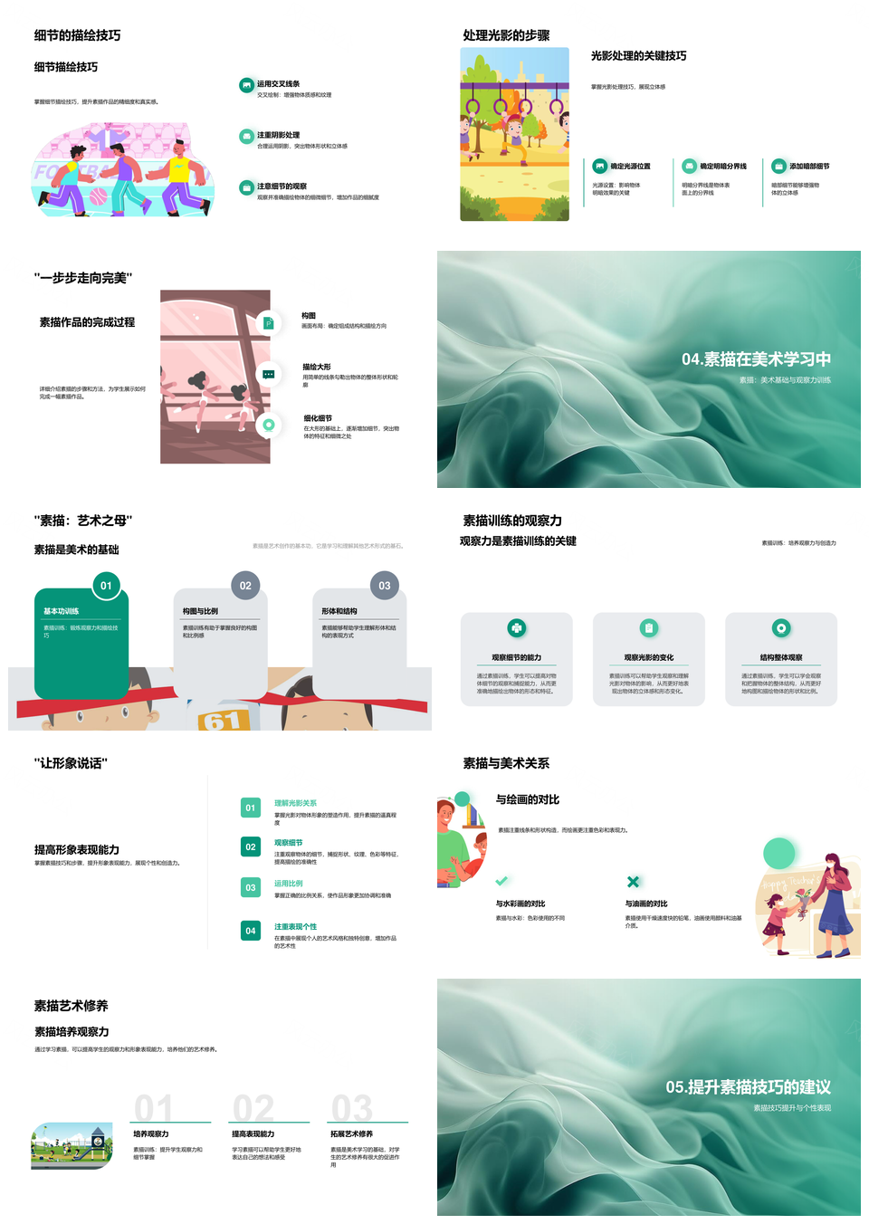 素描技巧线条形状光影步骤基础观察训练PPT模板