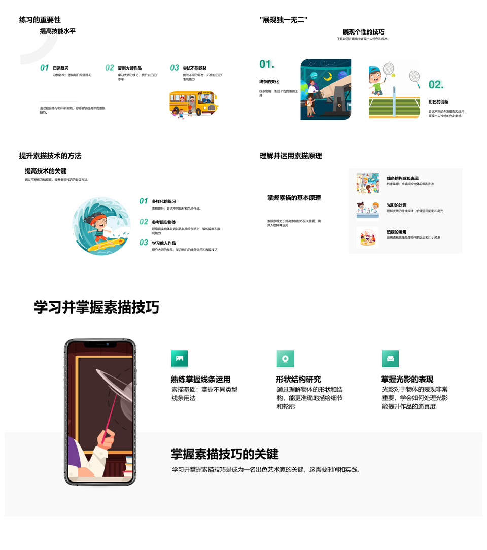 素描技巧线条形状光影步骤基础观察训练PPT模板