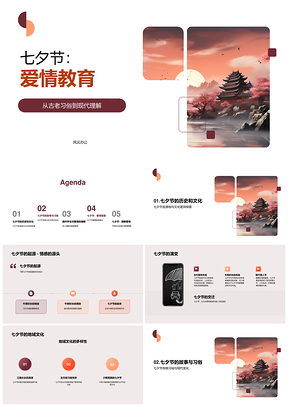 七夕牛郎织女传统习俗现代教师爱情教育PPT模板