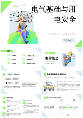 2025蓝色电气安全电力基础与安全生产培训PPT模板