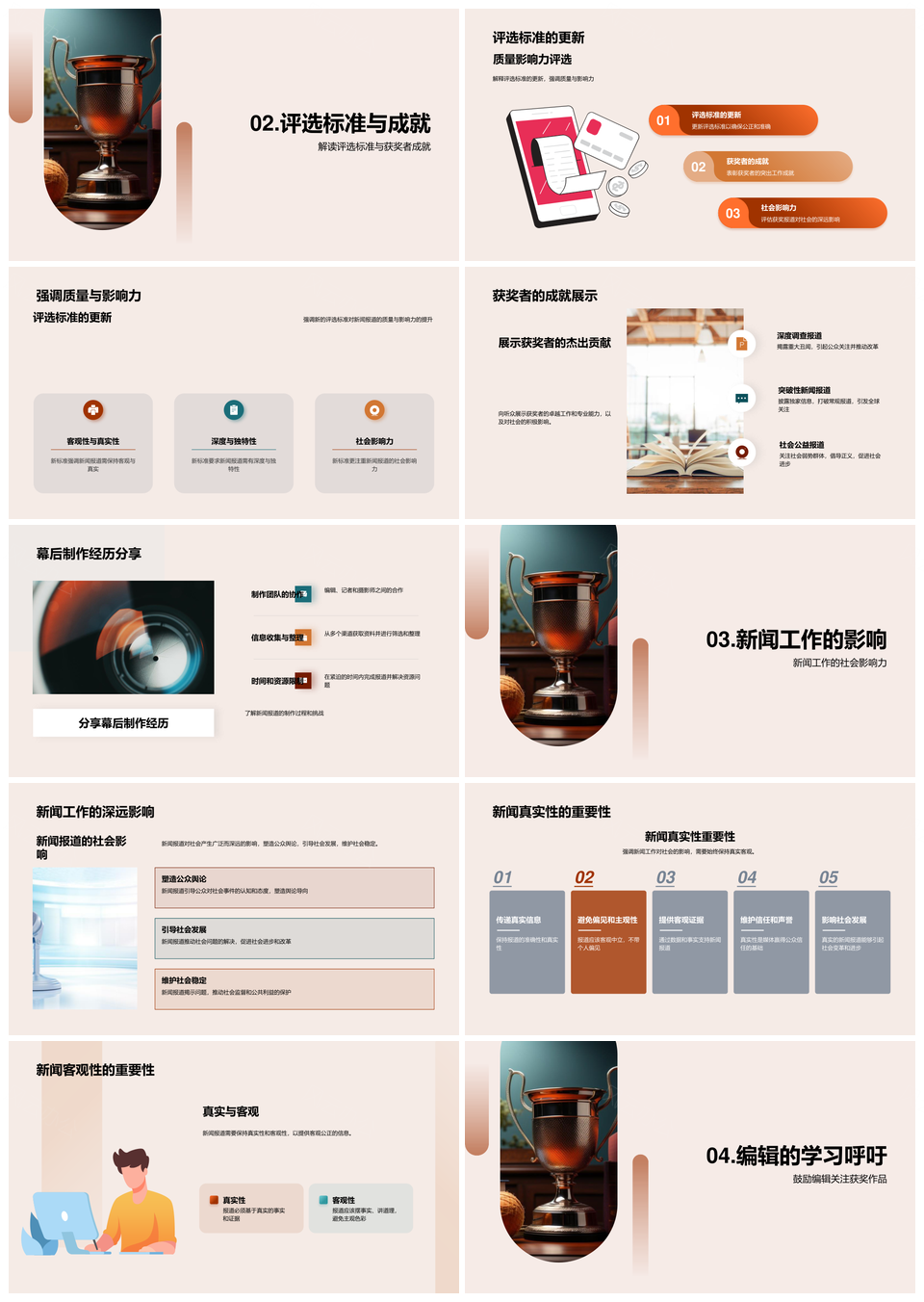 新闻奖项评选标准获奖者成就社会影响PPT模板