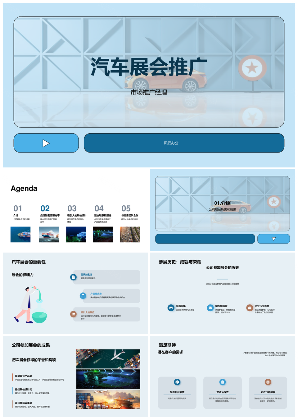 汽车展会推广市场经理销售团队展位设计助品牌曝光引潜在客户PPT模板