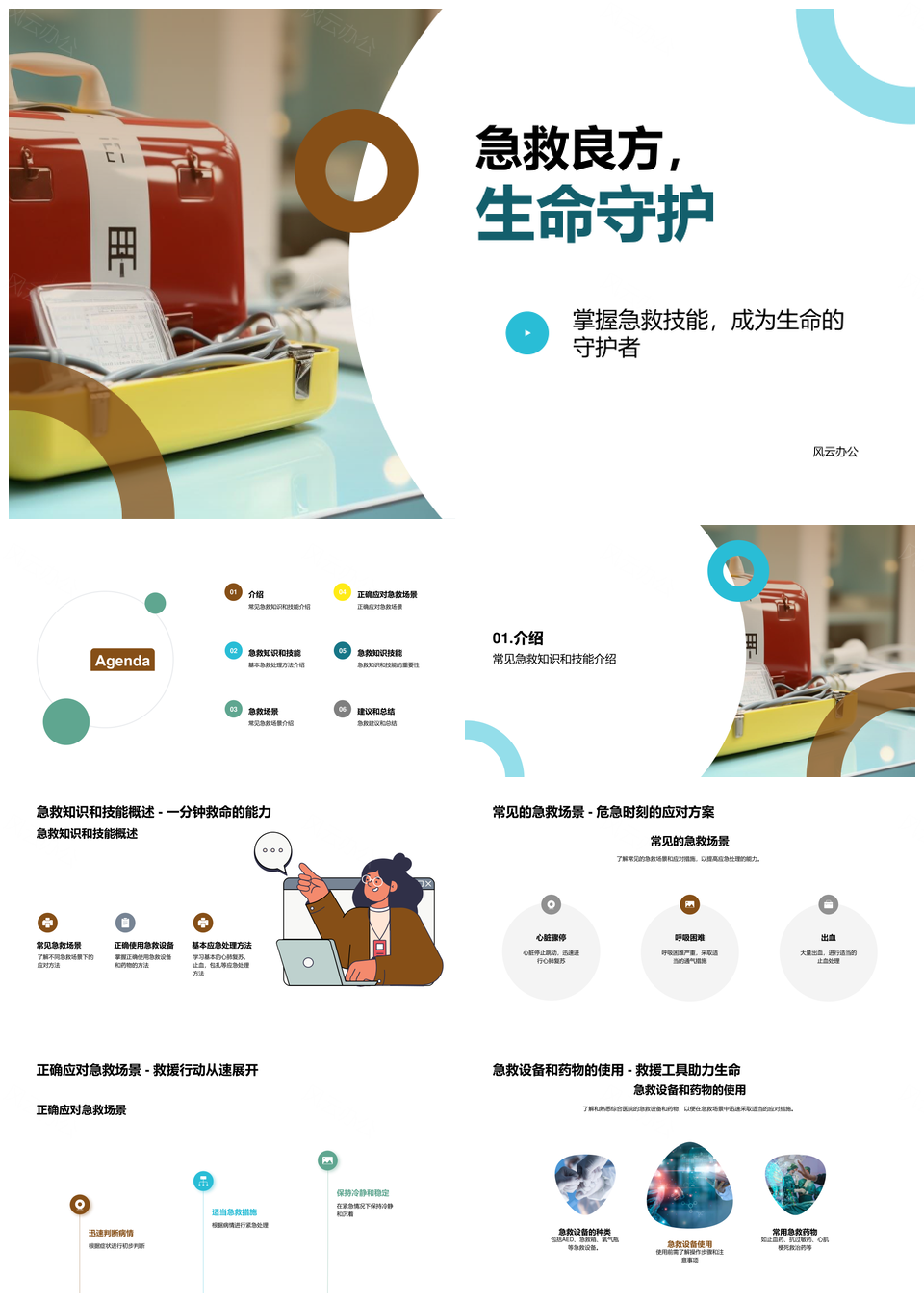 医院员工急救培训心肺复苏设备药物使用PPT模板