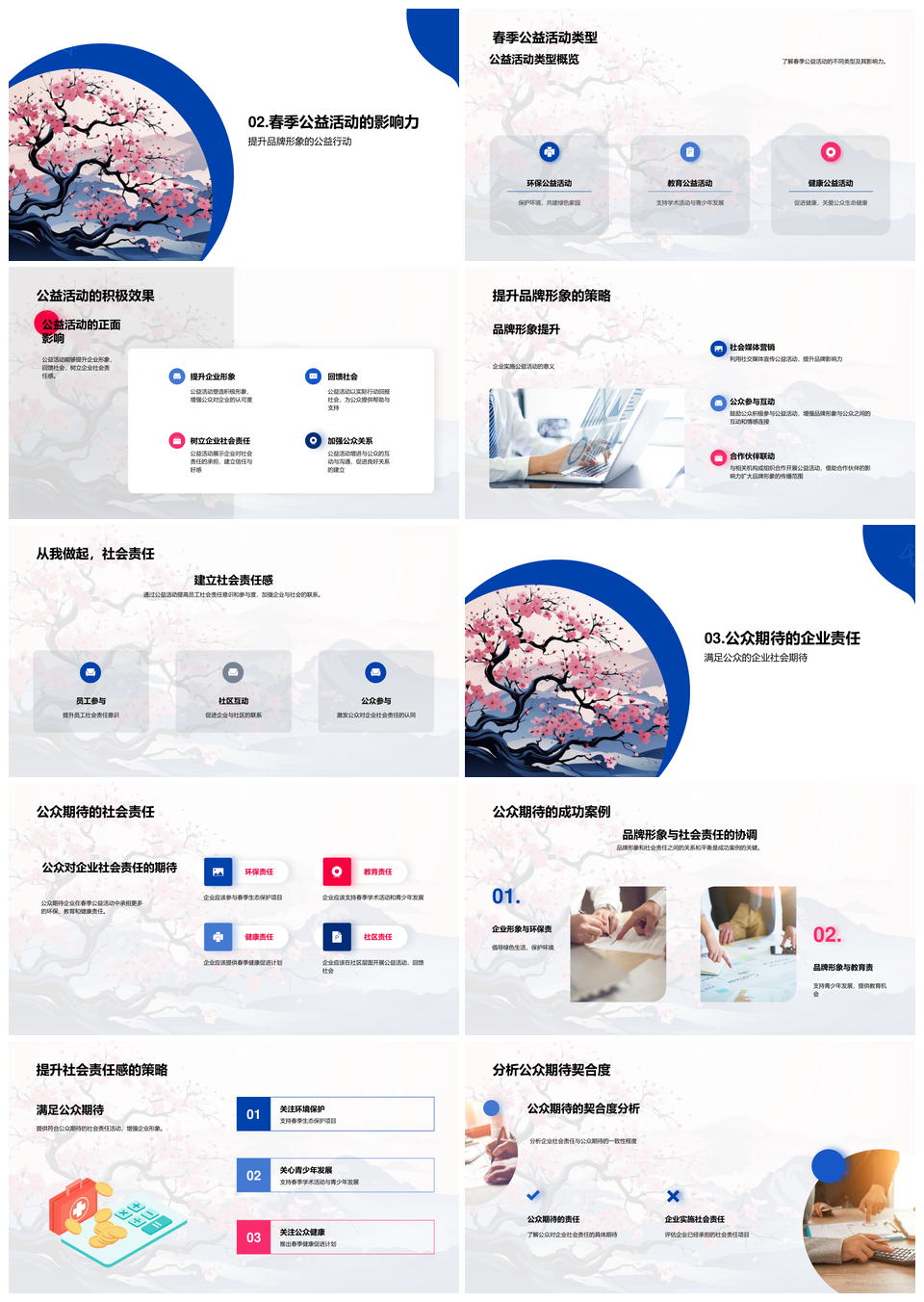 企业春分樱花公益责任筑品牌生态健康PPT模板