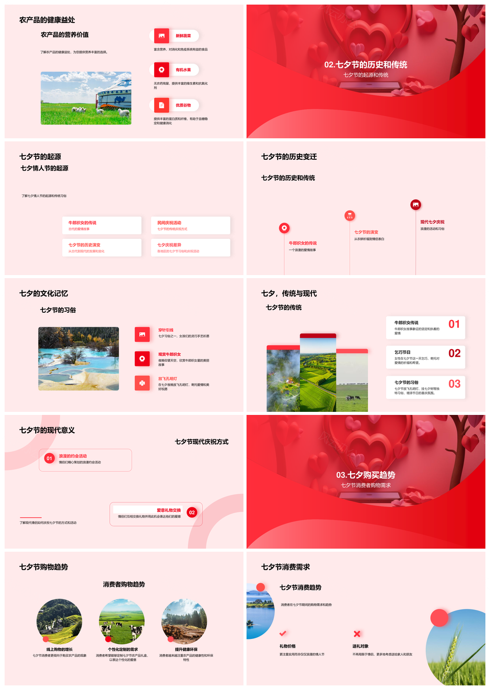 七夕农产品情人盒健康礼盒营养习俗趋势PPT模板