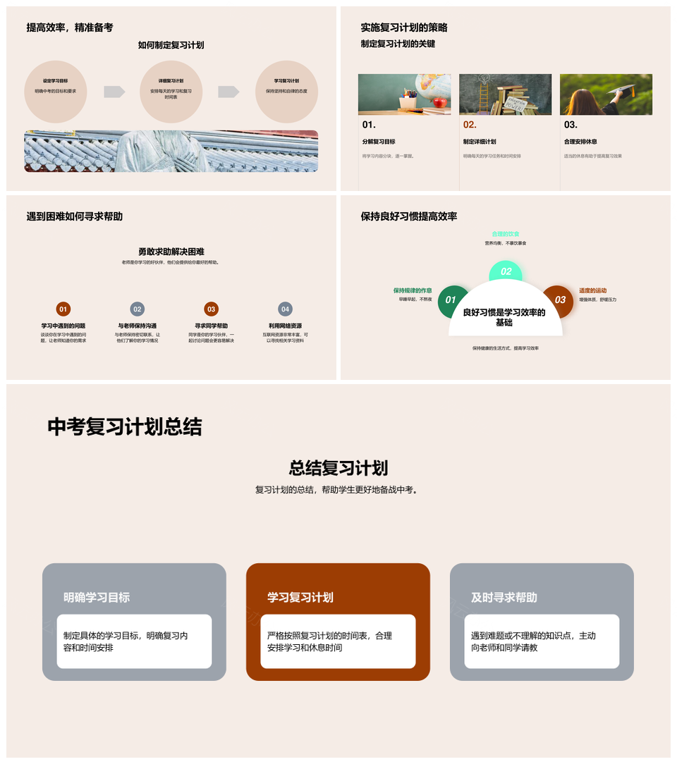 中考备战策略规划行动复习模拟考试学习教科书PPT模板