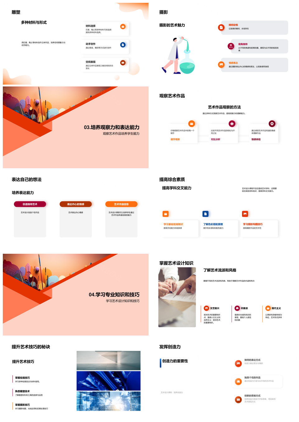 初三艺术设计课程提升绘画雕塑摄影水平PPT模板