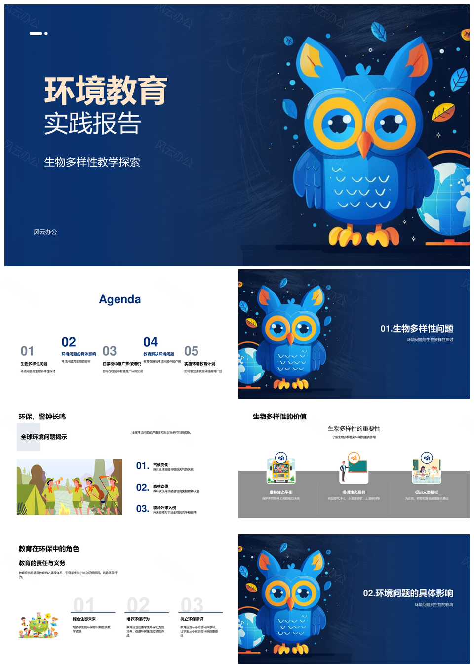 环境教育生物多样性全球环境问题实践报告PPT模板