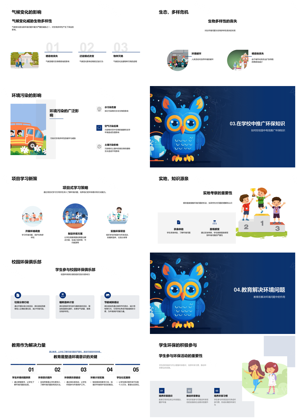 环境教育生物多样性全球环境问题实践报告PPT模板