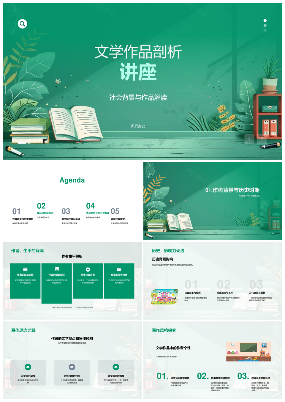 文学作品剖析讲座主题特色解析PPT模板