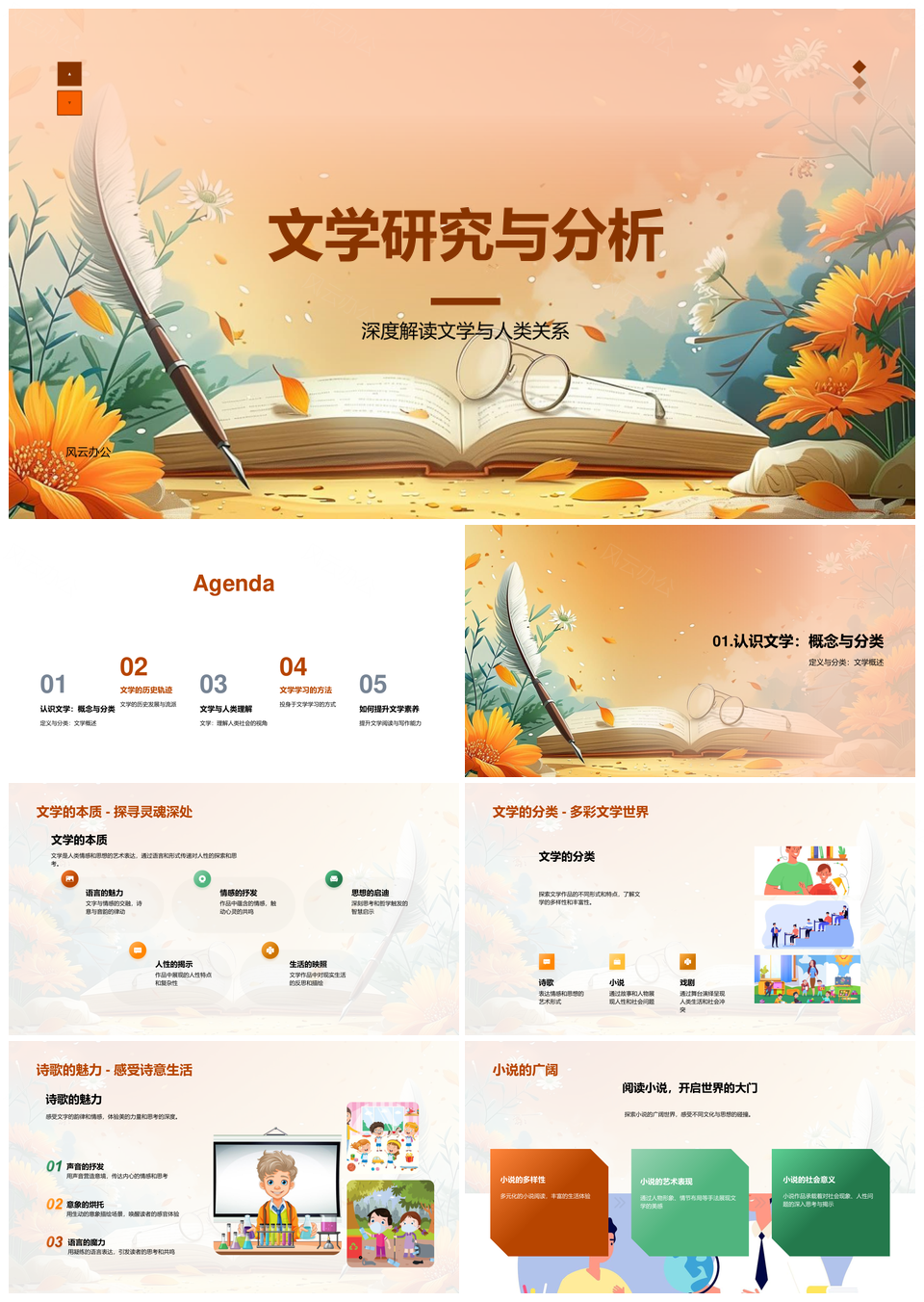 文学研究分析流派发展与社会情感阅读创作PPT模板