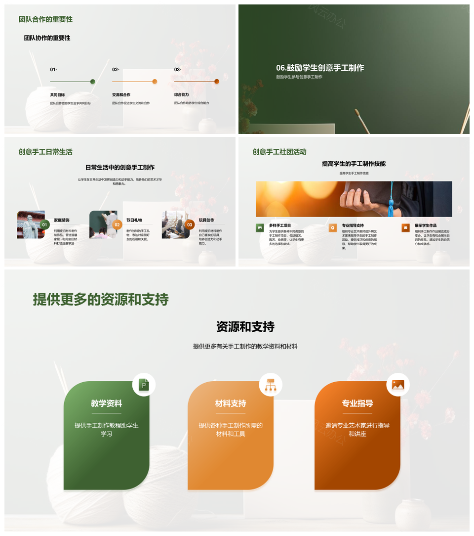 艺术教师指导一年级创意手工社团活动PPT模板