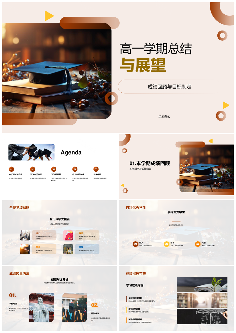 高一学期总结展望成绩目标学习生活社交心理压力PPT模板