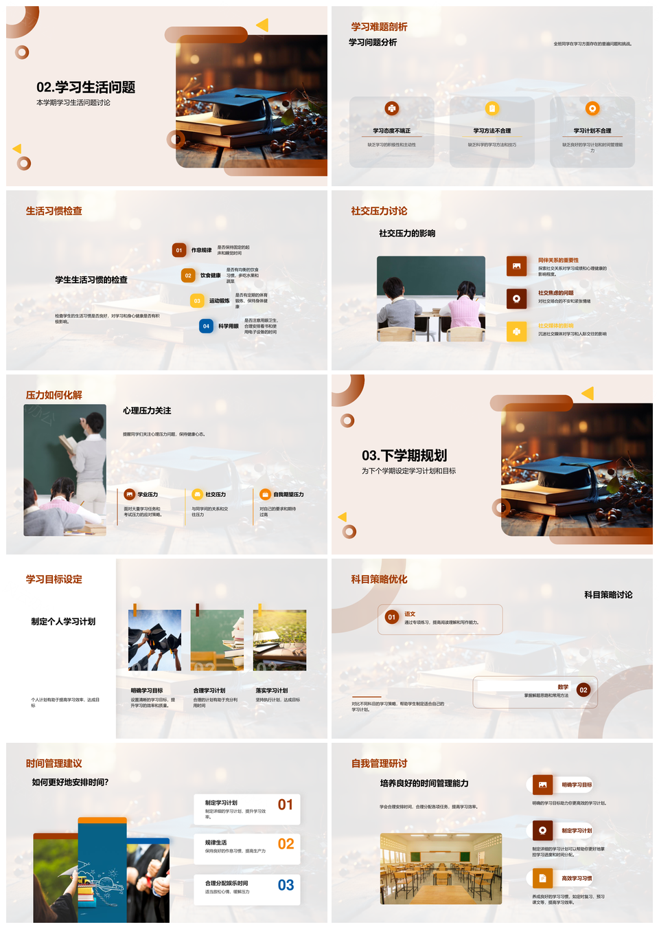 高一学期总结展望成绩目标学习生活社交心理压力PPT模板