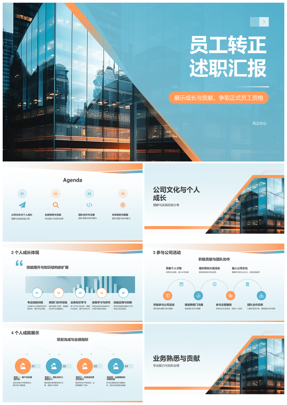员工转正述职业务协作成长贡献汇报PPT模板