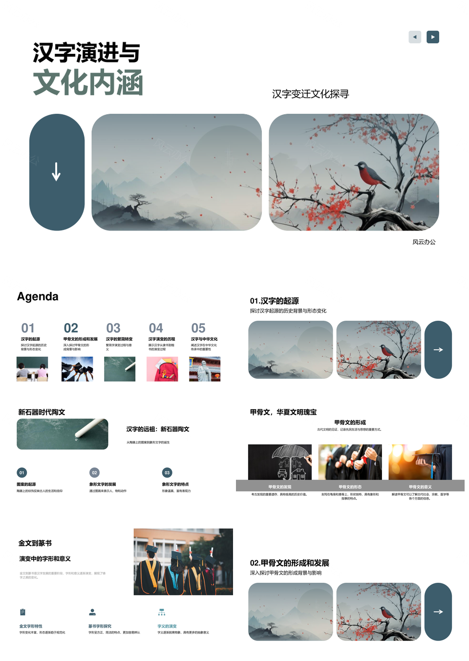 汉字演进自甲骨文至楷书书法艺术文化传承PPT模板